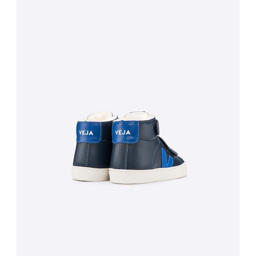 Veja ESPLAR MID FURED LEATHER Kids' High Tops Blue/Navy | NZ 691BEX